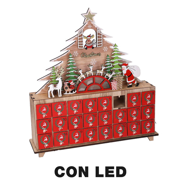 Calendario dell'Avvento in Legno con Led albero rosso cm 31x8xh34,5 prezzo