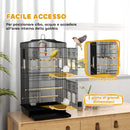 Gabbia per Uccelli 46,5x35,5x92 cm con Maniglia Vassoio Estraibile e Posatoi in Legno Nero      