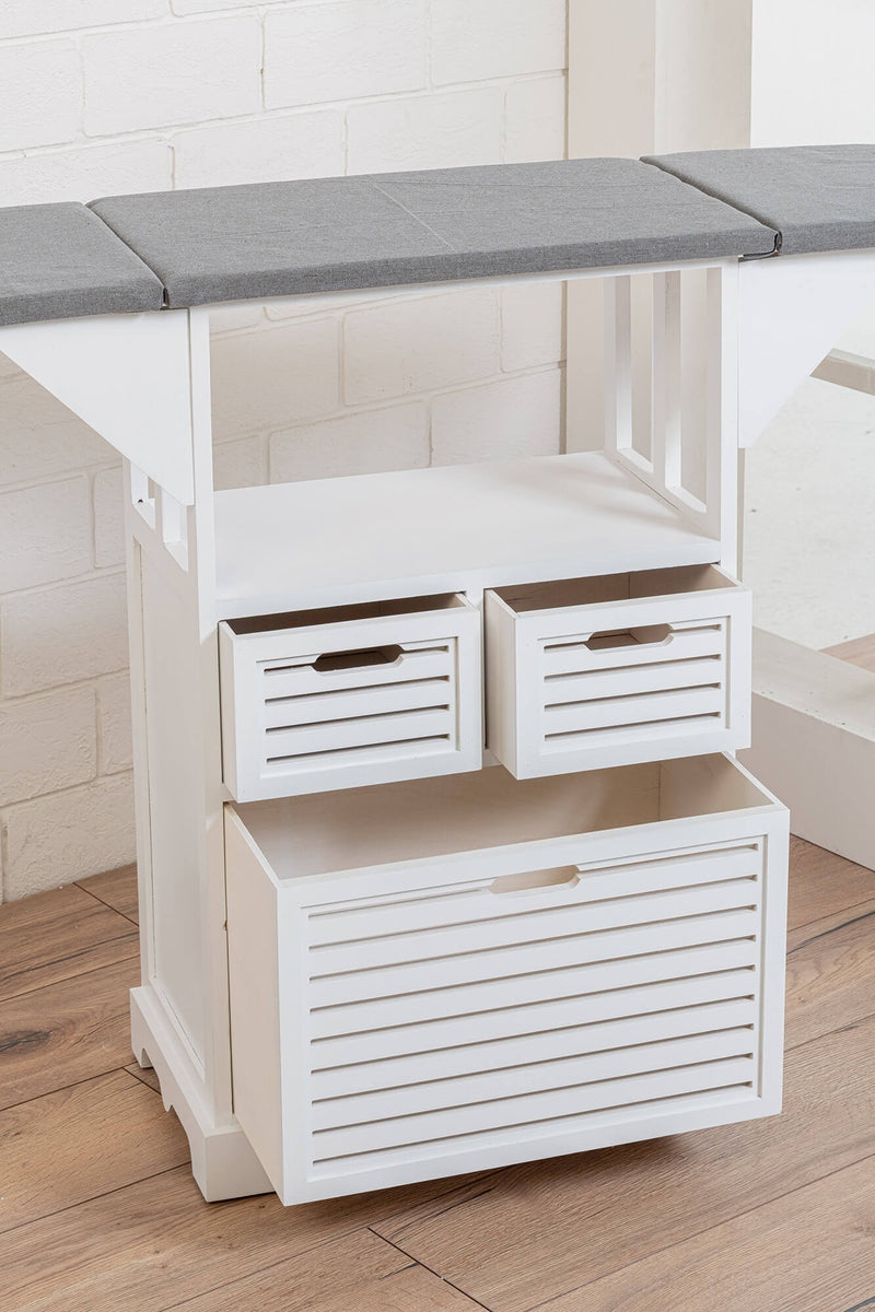 Mobile Asse da Stiro in Legno con 3 Cassetti 130x34x85 cm Victor Bianco