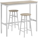 Set Bar Tavolo Alto e 2 Sgabelli con Poggiapiedi Stile Industriale in MDF e Acciaio Bianco e Rovere      