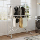 Stendibiancheria Pieghevole con 3 Barre Regolabili Ruote Girevoli e Struttura in Acciaio Inox Argento      