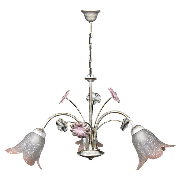acquista Lampadario 3xE14 Montatura Bianco Oro Vetro Ss Bianco Sfumato Rosa E-Energy Vera