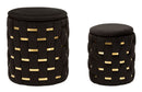 Puff con Contenitore Shanty Nero Set 2 Pz Ø37x42 cm - Ø28x35 cm in Ferro e MDF e Spugna e Poliestere Nero e Oro      