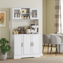 Mobile Dispensa 108x35x180 cm con 4 Armadietti 2 Ripiani Aperti e Piano da Lavoro in Legno e Vetro Bianco      