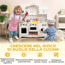 Cucina Giocattolo per Bambini 3-6 Anni con Set di Accessori Lavandino e Manopole con Suoni in Legno Bianco      