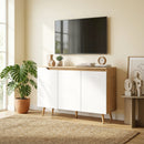 Credenza Moderna 107x35x76,5 cm a 3 Ante con 3 Ripiani Regolabili e 5 Gambe in Legno Bianco e Rovere      