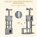 Albero Tiragraffi per Gatti 60x40x133 cm in Sisal e Peluche Grigio