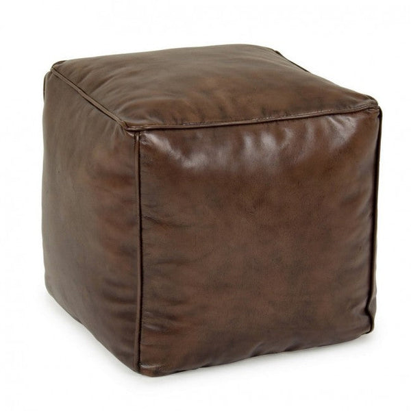 sconto Pouf Mendez Marrone 40x40 in Pelle Marrone