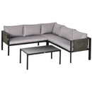 Set Salotto da Giardino Divano Angolare e  Tavolino in Acciaio Grigio e Nero