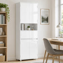 Mobile Bagno Alto Slim 60x30x170 cm con Cassetti e Ripiani in MDF e Acciaio Bianco Lucido      