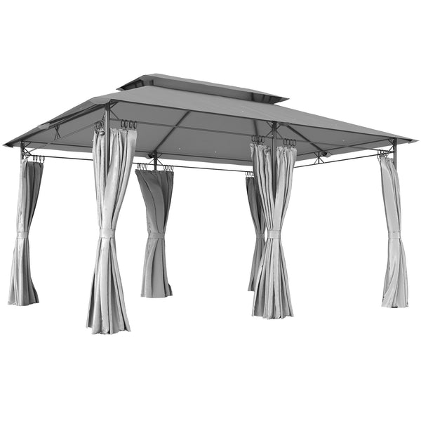 online Gazebo da Giardino 3x4 m con Tende Rimovibili Doppio Tetto e Struttura in Metallo Grigio