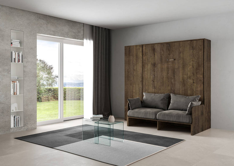 Letto Matrimoniale a Scomparsa Salvaspazio con Sofà Kentaro H210 cm Marrone