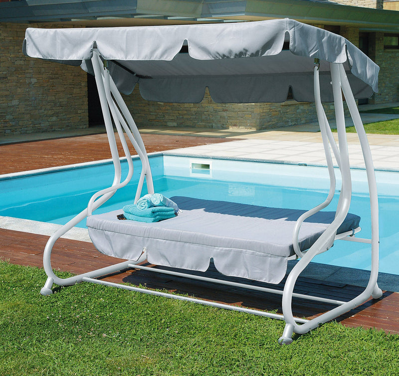 Dondolo 3 Posti da Giardino 200x125x166 cm in Ferro e Poliestere Grigio Chiaro