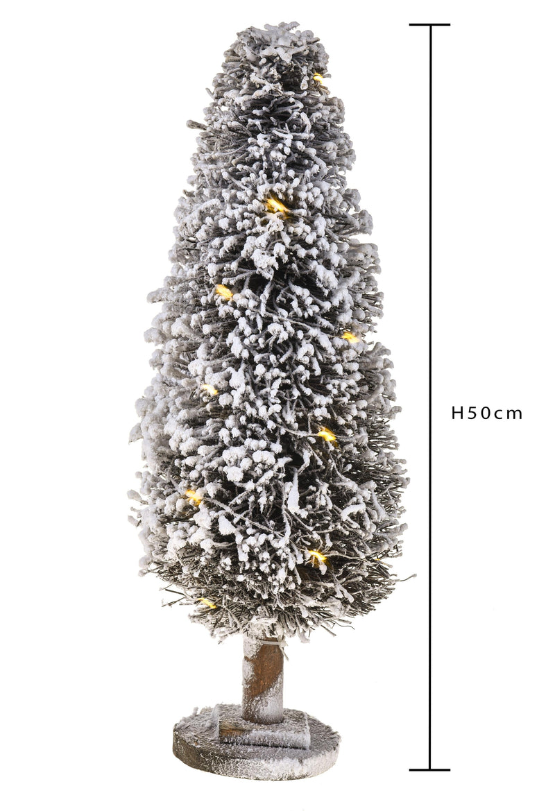 Set 2 Alberi innevati Slim con 20 Led H50 cm Marrone