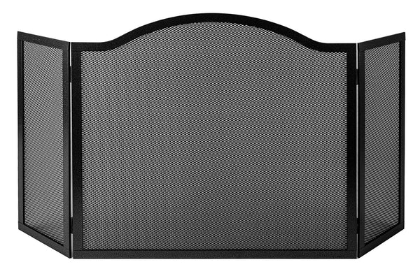 acquista Parascintille per Camino a 3 Ante Design a Onda 20+60+20x58 cm in Ferro Piatto Verniciato Grigio Martellato