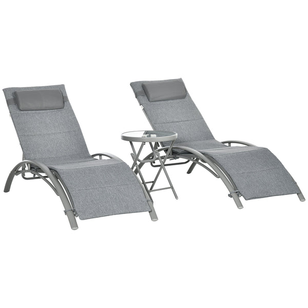 online Set 2 Lettini Prendisole da Giardino 62x165x82 cm con Tavolino in Alluminio e Acciaio Grigio