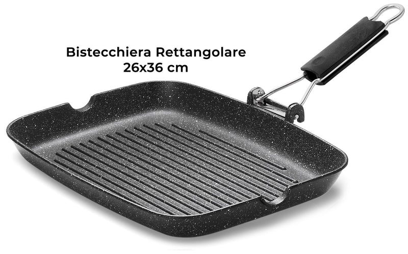 Set 4 Pezzi Bistecchiera + Piastra Multiuso in Alluminio Pressofuso Antiaderente Olympia Hard Cook