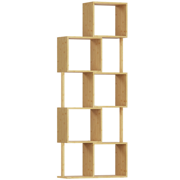 acquista Libreria Moderna Asimmetrica a 5 Livelli 62,5x23x165 cm in Bambù Colore Legno Naturale
