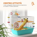Gabbia per Criceti 45x28x37 cm con Ruota Casetta Ciotola Rampe e Serbatoio in Acciaio PS e PP Bianco e Azzurro      