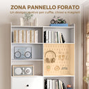 Libreria Doppia a 6 Livelli 120x30x200 cm con Cassetti e Pannello Forato in MDF e Metallo Bianco      