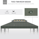 Copertura per Gazebo  a 2 Livelli  con Cinghie e 10 Fori di Drenaggio 4x3m in Poliestere Grigio Scuro