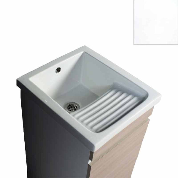 Mobile Lavatoio in Ceramica 1 Anta e Strofinatoio Integrato 45x50x86A cm Bianco Opaco prezzo
