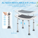 Sgabello da Doccia Altezza Regolabile 6 Livelli 39-52 cm in Lega di Alluminio e Plastica Antiscivolo Grigio      