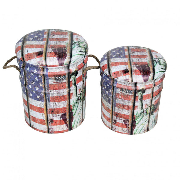 Set 2 Pouf Contenitore Tondo in MDF Usa sconto