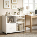Mobile Porta Stampante 80x40x65,5 cm con Ruote e Cassetto A4 in Legno e Metallo Bianco      