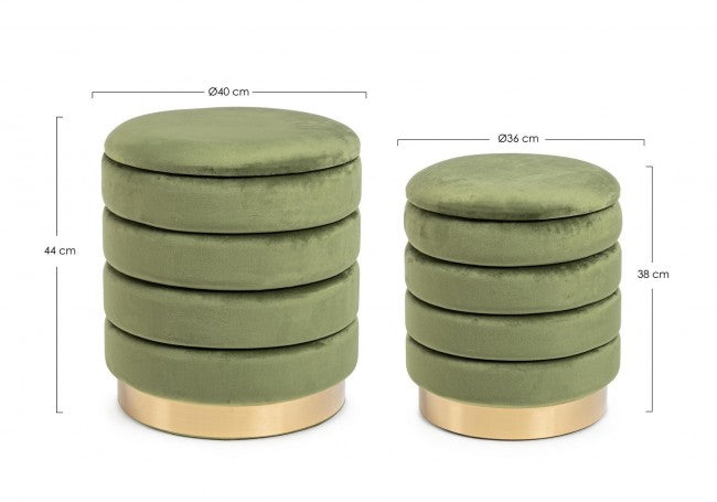 Set 2 Pouf Contenitore Darina Olive in Legno