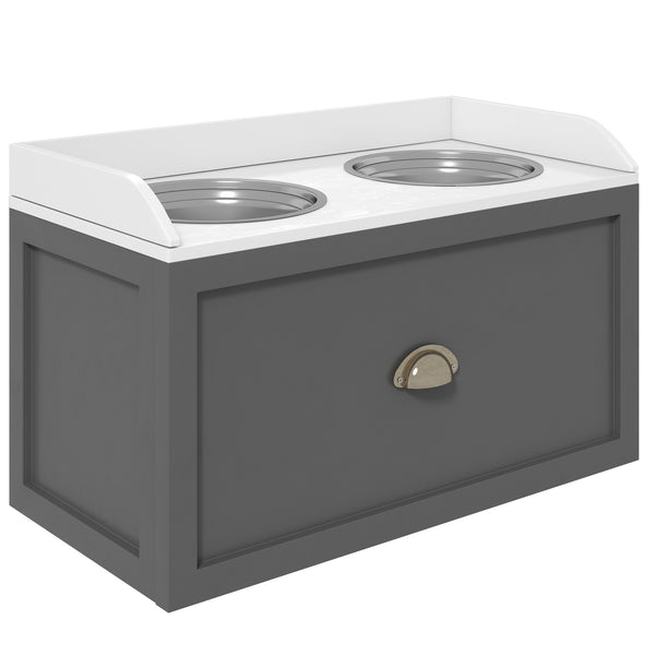 sconto Ciotole per Cani Rialzate 60x30x36 cm con Cassetto in Acciaio Inox e Legno Grigio