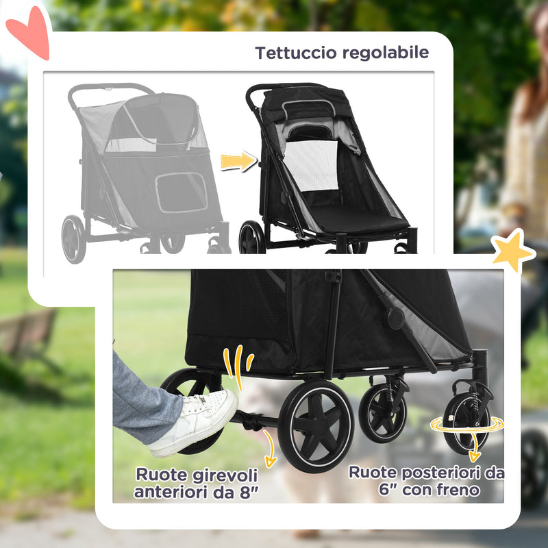 Passeggino per Cani Taglia Media e Grande 112x65x100 cm Pieghevole con Ingressi a Cerniera Grigio Scuro e Nero  