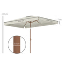 Ombrellone da Giardino 2x3 m con Apertura a Manovella Inclinabile e Anti UV 50+ Crema      