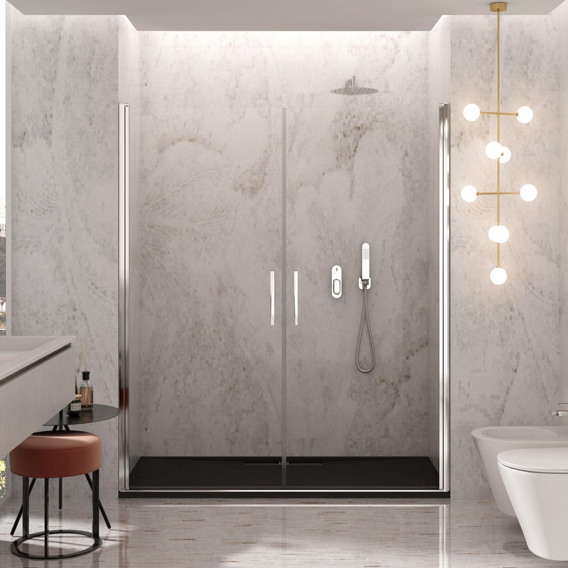 Porta Parete Doccia 2 Ante Batttenti in Cristallo Trasparente 6mm H195 Bonussi Alexia Varie Misure