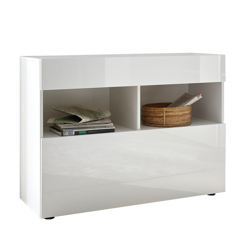 Credenza Mobile Soggiorno 1 Anta 2 Vani 111x42x82 cm TFT Akira Bianco Lucido
