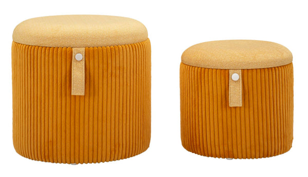 Puff con Contenitore Bolzano Senape Set 2 Pz Ø38x38 cm - Ø32x28 cm in MDF e Spugna e Poliestere Giallo acquista