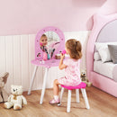Set Toeletta Trucco Bambina 3-6 Anni 60x43,5x83 cm con Sgabello Specchio Infrangibile Design con Cuori in MDF Rosa      