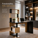 Scrivania con Libreria 120x60x148 cm Ripiani con Struttura Geometrica in Legno Nero e Quercia      