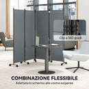 Paravento da Esterno e Interno a 4 Pannelli Pieghevole 221x50x172 cm con Ruote in Metallo e Poliestere Grigio Scuro      