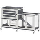 Conigliera a 2 Livelli 147x45x89,5 cm con Rampa e 3 Vassoi  in Legno di Abete e Acciaio Grigio e Bianco  