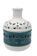Vaso Lilium Basso Ø19x24 cm Porcellana Bianco e Blue