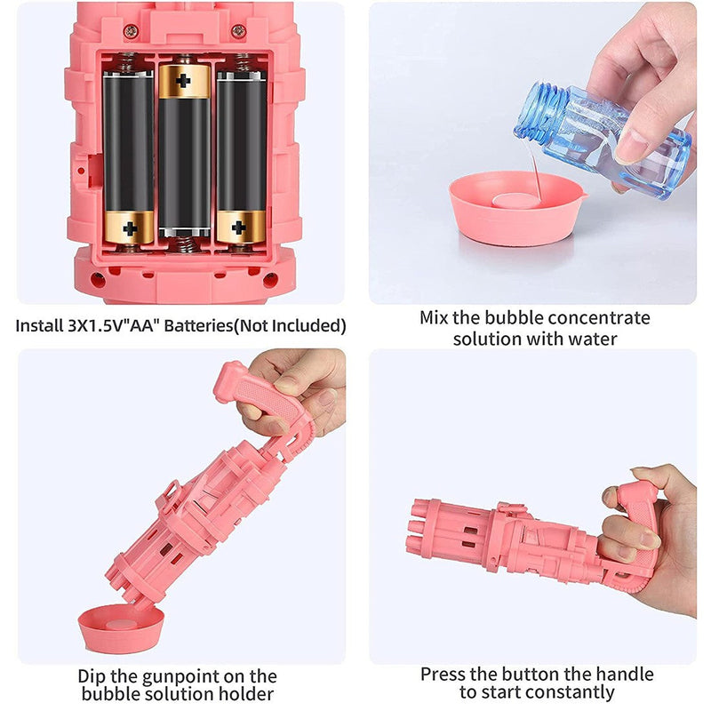 Pistola Bolle di Sapone Automatica Ba Batterie Bubble Gun Rosa