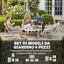 Set 4 Pezzi da Giardino con Divano 2 Poltrone e Tavolino in Texteline Cachi e Bianco      