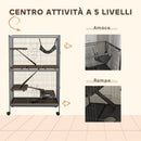 Gabbia per Roditori 80x52x128 cm con 4 Ingressi a Livelli Multipli in Metallo e PP Grigio  