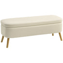 Panca Fondo Letto Contenitore 120x42x45 cm in Tessuto Teddy e Gambe in Legno Beige   
