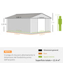Casetta da Giardino 3,4x3,8x2 m con Doppia Porta Scorrevole e Tetto Inclinato in Acciaio Argento      