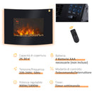 Camino Elettrico da Parete con 2 Livelli di Riscaldamento 900-1800W Fiamma 7 Colori e Telecomando Nero   