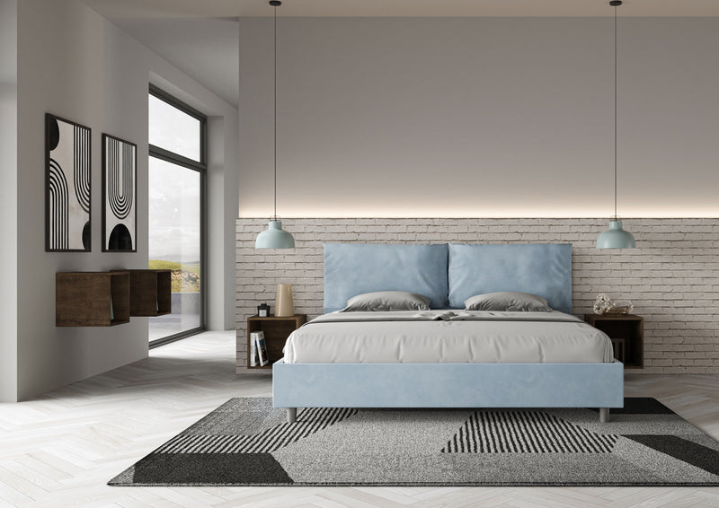 Letto Matrimoniale Imbottito in Microfibra Antea Large Azzurro Varie Misure