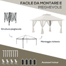 Gazebo Pieghevole 4x4 m ad Altezza Regolabile con Zanzariera e Borsa in Metallo e Tessuto Oxford Crema      