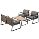 Set Salotto da Giardino Tavolino 2 Poltrone e Divano in Polyrattan con Cuscini Grigio e Marrone   